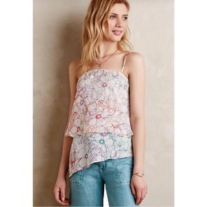 Anthropologie Maeve Floral Daisy Garden Silk Tiered Asymmetrical Top